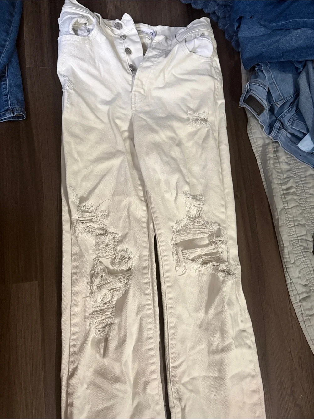 Cello White Distressed Straight Leg Jeans - Picture 1 of 3